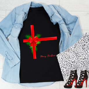 Merry Christmas Red Ribbon and Bow T-Shirt