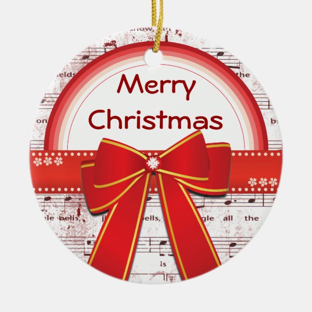Merry Christmas red ribbon notes ornament (Front)