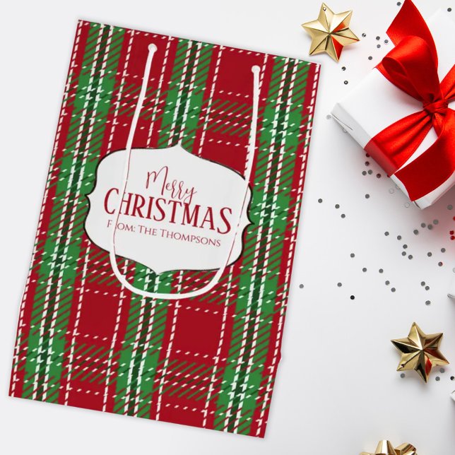 Merry Christmas Red Rustic Holiday Farmhouse Plaid Medium Gift Bag (Creator Uploaded)