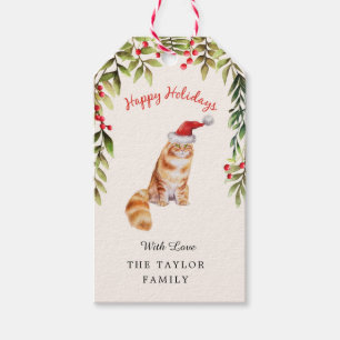 Merry Christmas Red Santa Hat Cat Lovers Gift Tags