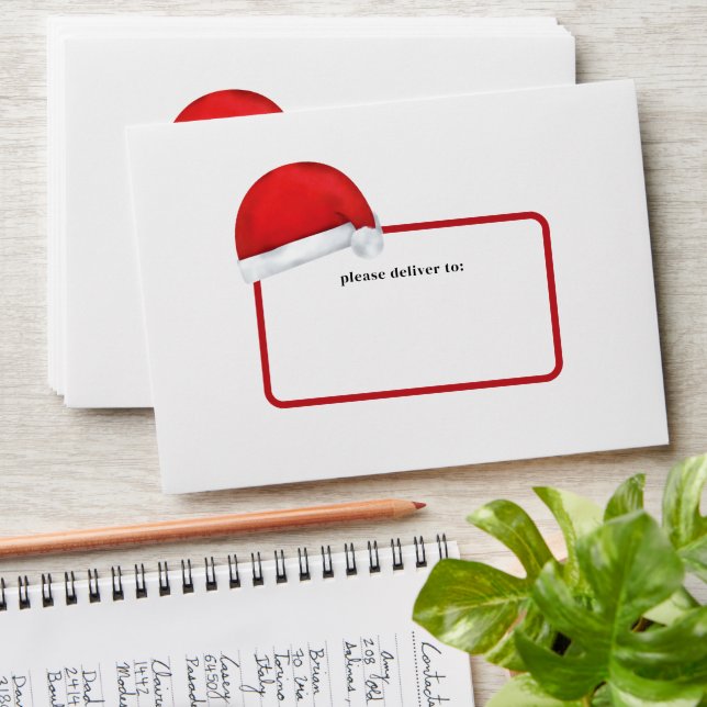 Merry Christmas Red Santa Hat Photo Script Holiday Envelope (Stacked)