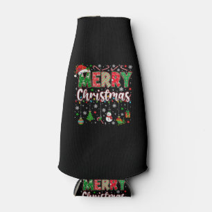 Merry Christmas Red Santa Hat Reindeer Santa Match Bottle Cooler