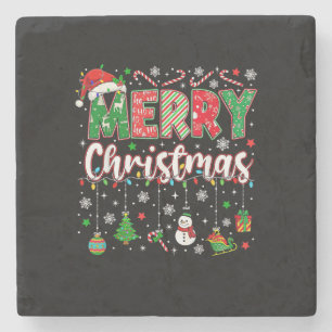 Merry Christmas Red Santa Hat Reindeer Santa Match Stone Coaster