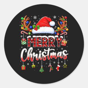 Merry Christmas Red Santa Hat Reindeer Xmas Classic Round Sticker