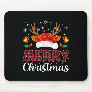Merry Christmas Red Santa Hat Reindeer Xmas Family Mouse Pad