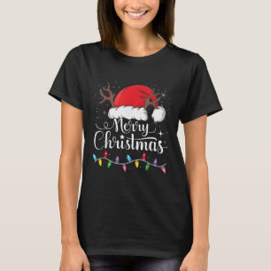 Merry Christmas Red Santa Hat Reindeer Xmas Family T-Shirt