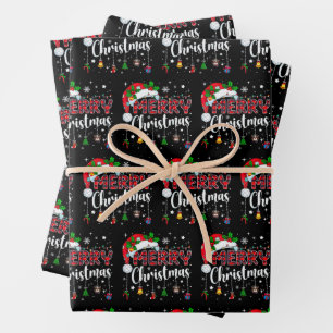 Merry Christmas Red Santa Hat Reindeer Xmas Wrapping Paper Sheet
