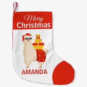 Merry Christmas Red Santa Llama Funny Cute Small Christmas Stocking