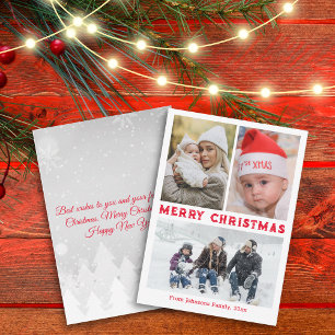 merry christmas red script 3 photos collage card