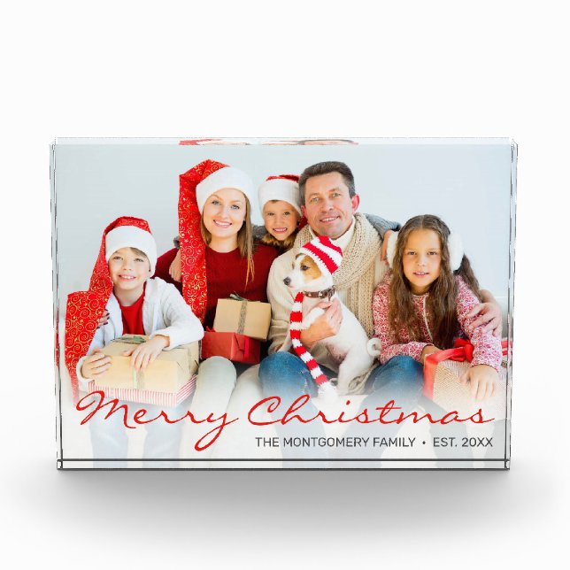 Merry Christmas Red Script Family Photo Block (Front)