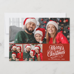 Merry Christmas Red Script Family Photo Holiday Card
