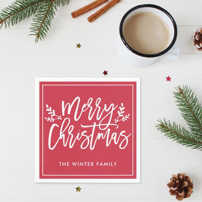 Merry Christmas | Red Script Holiday Napkin (Creator Uploaded)