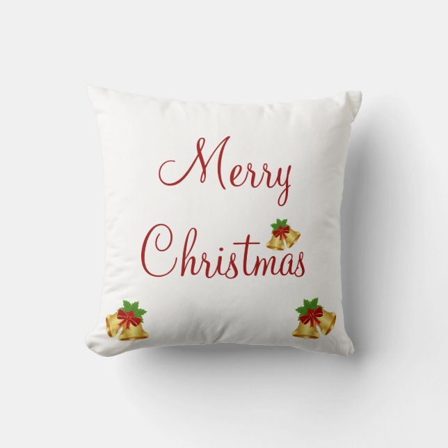 Merry Christmas Red Script Modern Throw Pillow (Front)