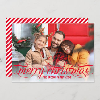 Merry Christmas Red Script Photo Overlay Holiday Card