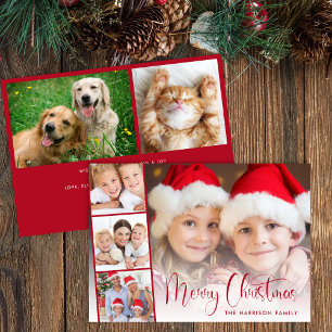 Merry Christmas Red Script Photo Strip Holiday Card