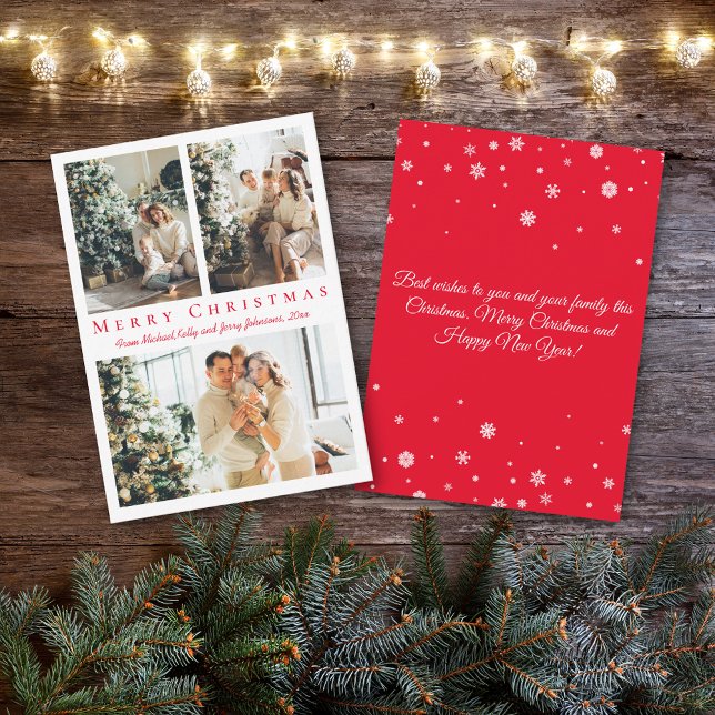 merry christmas red script  photos collage holiday card (Creator Uploaded)