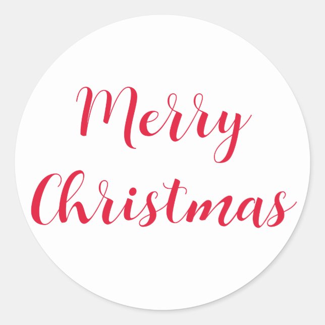 Merry Christmas Red Script Simple White Classic Round Sticker (Front)