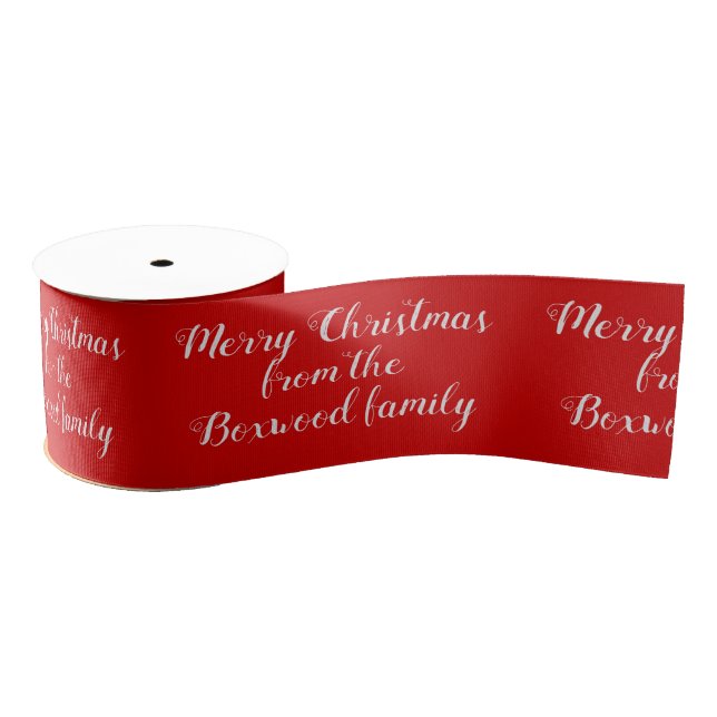 Merry Christmas Red Seasonal Greeting Custom Text Grosgrain Ribbon (Spool)