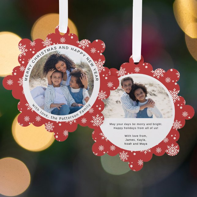 Merry Christmas Red Snowflake Family Photo Tree Decoration Card (Creator Uploaded)