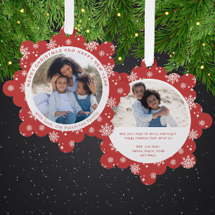 Merry Christmas Red Snowflake Family Photo Tree Decoration Card
