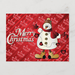Merry Christmas Red Snowman Holiday Postcard
