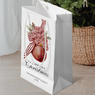 Merry Christmas Red Striped Ornament Holiday Small Gift Bag