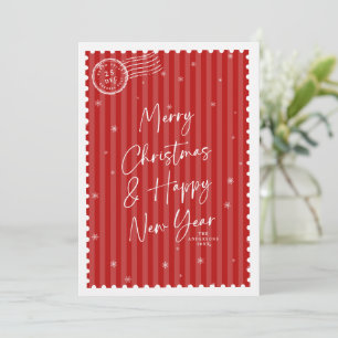 Merry Christmas Red Stripes Vintage Stamp Holiday Card