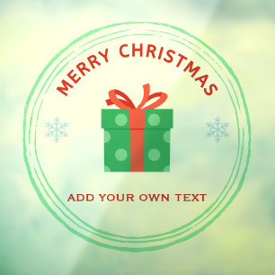 Merry Christmas red text gift box on white