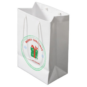 Merry Christmas red text gift box on white Medium Gift Bag