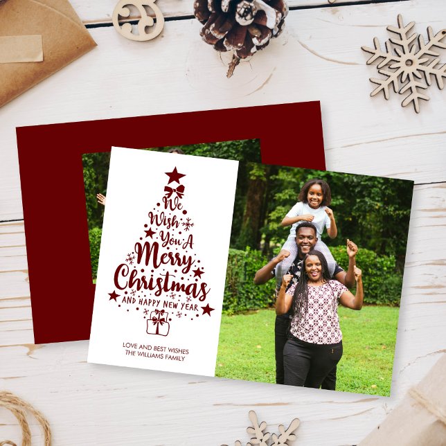 Merry Christmas Red Tree Photo Holiday Card (Creator Uploaded)