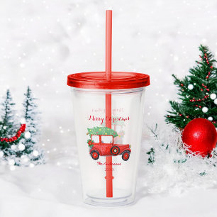 Merry Christmas Red Truck Acrylic Tumbler