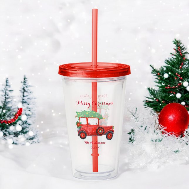 Merry Christmas Red Truck Acrylic Tumbler (Creator Uploaded)