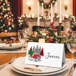 Merry Christmas red truck and trees Place Card