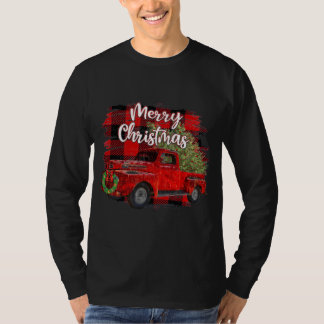 Merry Christmas Red Truck Buffalo Plaid Christmas  T-Shirt