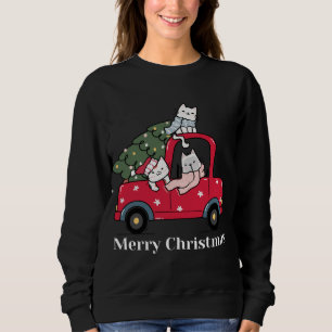 Merry Christmas Red Truck Cat Lover Pajama Sweatshirt