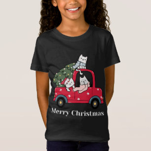 Merry Christmas Red Truck Cat Lover Pajama T-Shirt