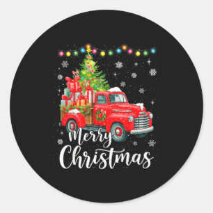 Merry Christmas Red Truck Family Christmas Matchin Classic Round Sticker