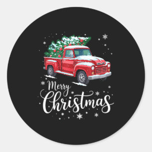 Merry Christmas Red Truck Family Matching Christma Classic Round Sticker