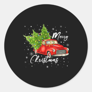 Merry Christmas Red Truck Family Matching Christma Classic Round Sticker