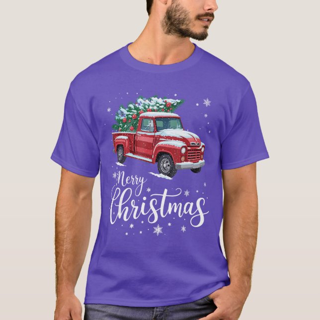 Merry Christmas Red Truck Family Matching Christma T-Shirt (Front)