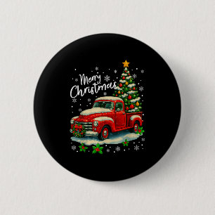 Merry Christmas Red Truck Funny Xmas Tree Family M 6 Cm Round Badge