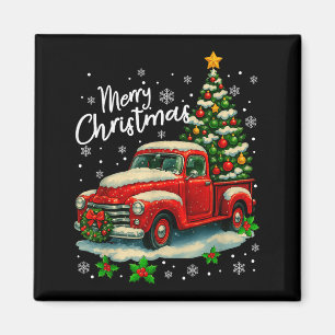Merry Christmas Red Truck Funny Xmas Tree Family M Magnet