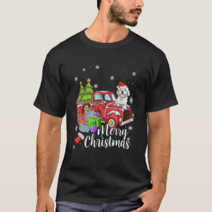 Merry Christmas Red Truck Maltese Santa Hat Tree C T-Shirt