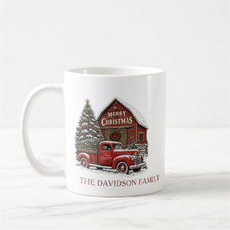 Merry Christmas Red Truck Personalised Family Name Coffee Mug