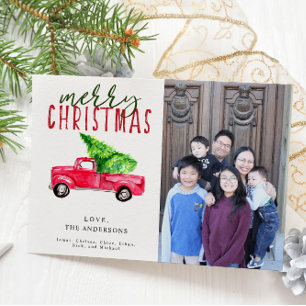Merry Christmas Red Truck Photo Invitation