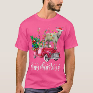 Merry Christmas Red Truck Riding Goat Santa Lights T-Shirt