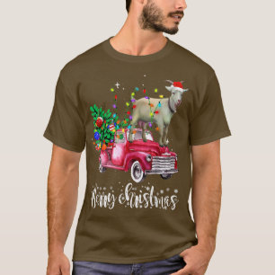 Merry Christmas Red Truck Riding Goat Santa Lights T-Shirt