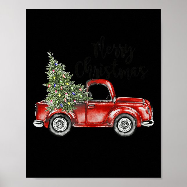 Merry Christmas Red Truck Tree Light Funny Family  Poster (Front)