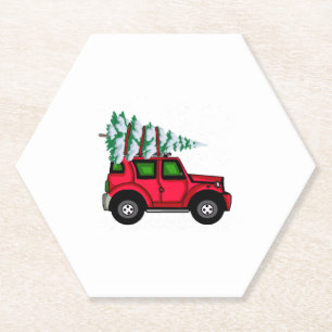 Merry Christmas Red Truck Tree Xmas Light Paper Coaster