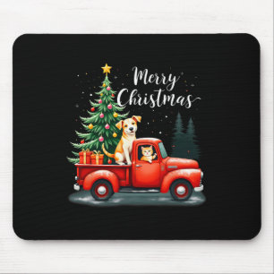 Merry Christmas Red Truck With Dog & Cat Xmas Mouse Pad